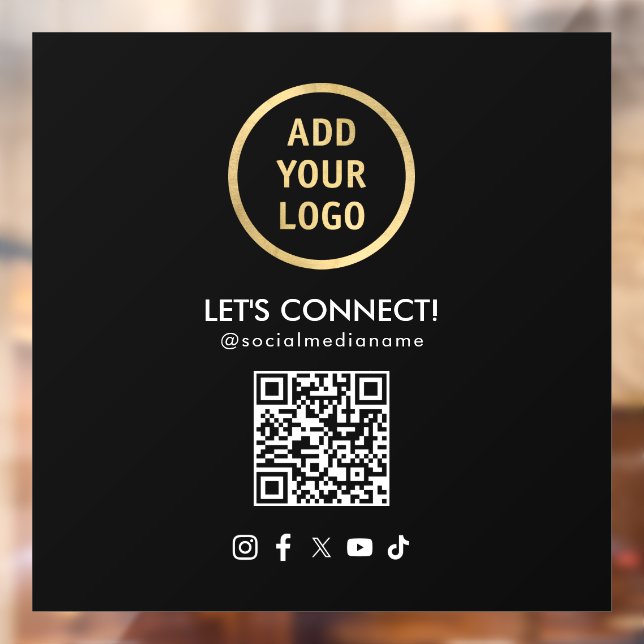Social Media QR Code Add Your Logo Black Window Cling (Sheet 2)