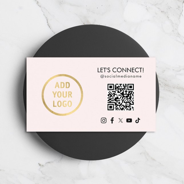 Social Media QR Code Add Your Logo Pink Business Card (Creator Uploaded)