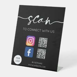 Social Media QR Code Black  Pedestal Sign