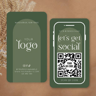 Social Media QR Code Boho Sage Green Modern Logo Business Card