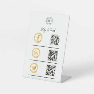 Social Media QR Code Business Pedestal gold Sign