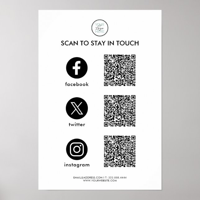 Social Media QR Code Business Poster (Front)