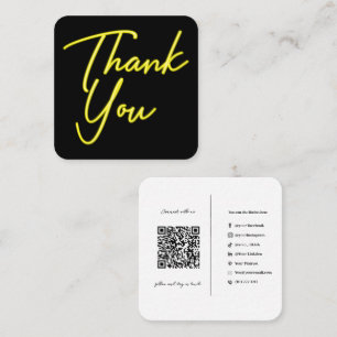 Social Media QR Code Business Yellow Thank You Square Business Card