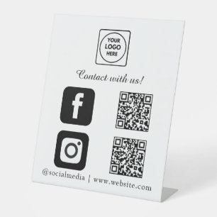 Social Media QR Code   Connect Instagram Facebook Pedestal Sign