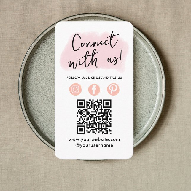 Social Media QR Code Connect With Us Modern Pink Business Card (Creator Uploaded)