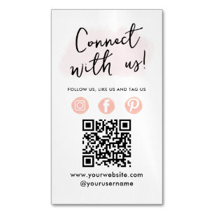 Social Media QR Code Connect With Us Modern Pink Magnetic Business Card
