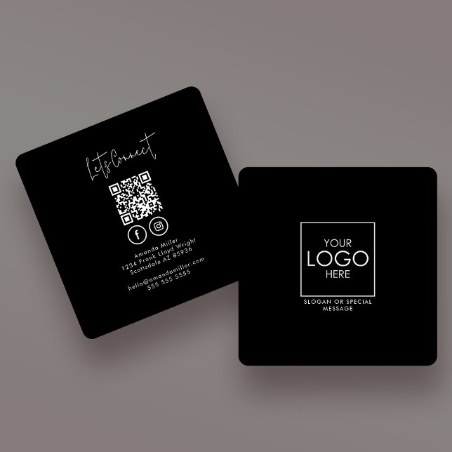 Social Media QR Code Employee Photo & Company Logo Square Business Card (Creator Uploaded)