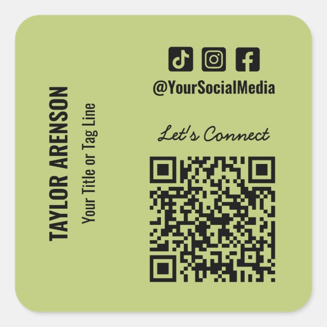 Social Media QR Code Green Square Sticker (Front)