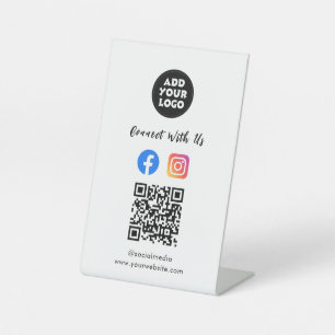 Social Media QR Code   Instagram Facebook Tabletop Pedestal Sign