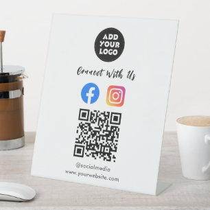 Social Media QR Code   Instagram Facebook Tabletop Pedestal Sign