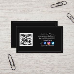 Social media QR Code Logo Black Influencer Modern  Business Card