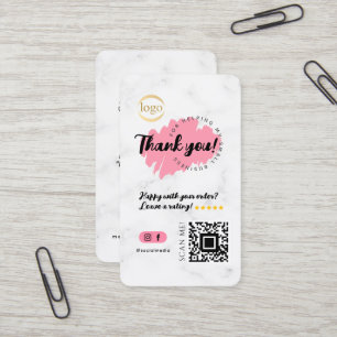 Social Media QR Code Logo Thank You Modern Marble Business Card
