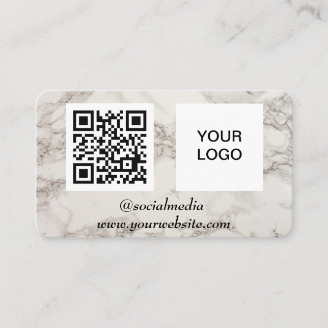 Social media QR Code Marble Modern Business Logo Card (Front)
