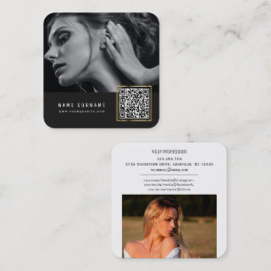Social media QR code modern chic photos Square Business Card