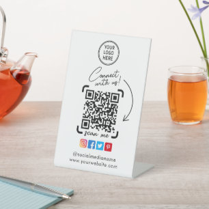 Social Media QR Code Modern Pedestal Sign
