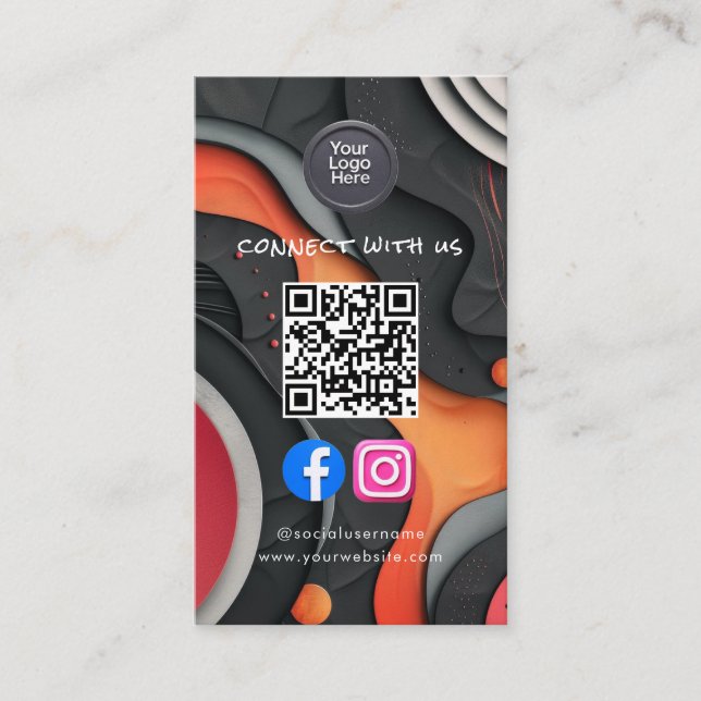 Social Media QR Code Modern Pro Minimalist Sleek B Business Card (Front)