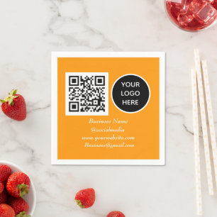 Social media QR Code Orange Business Logo Napkin