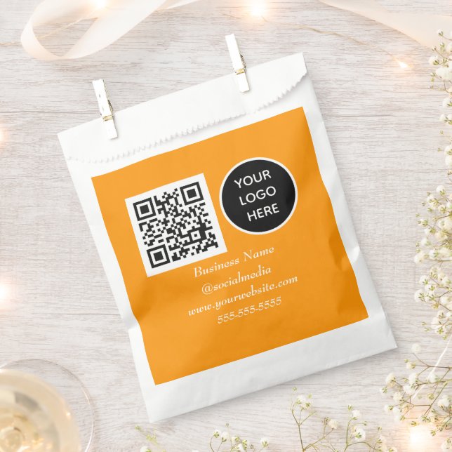 Social media QR Code Orange Modern Business Logo Favour Bag (Clipped)