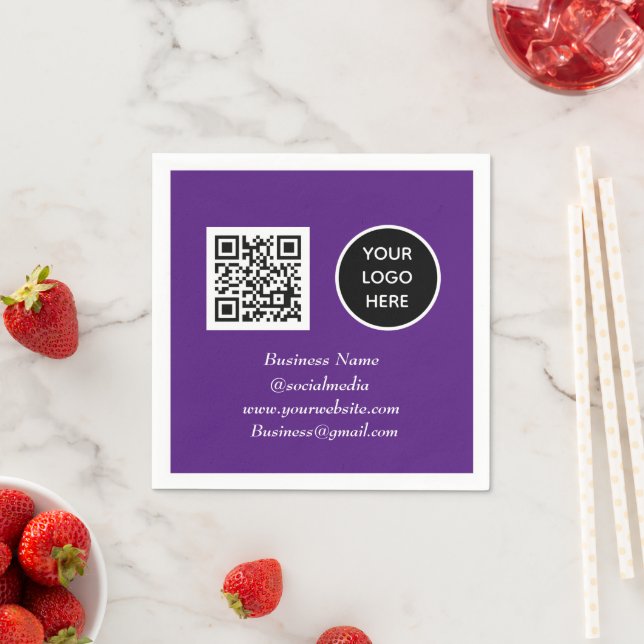 Social media QR Code Purple Modern Business Logo Napkin (Insitu)