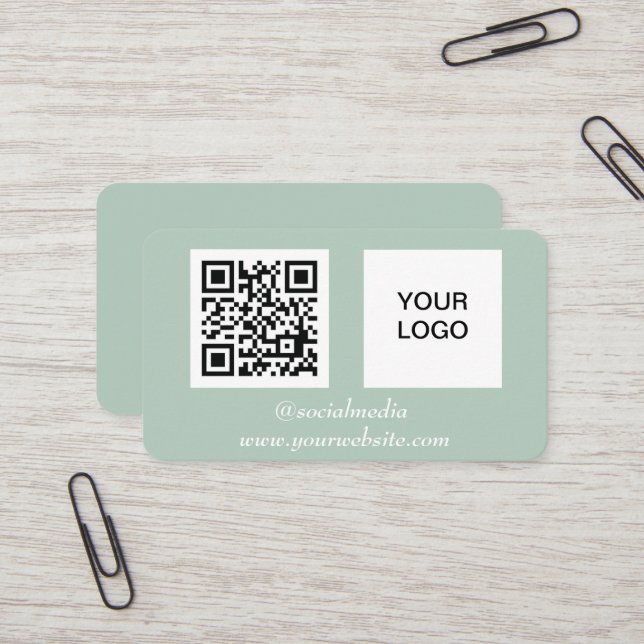 Social media QR Code Sage Green Professional  Business Card (Front/Back In Situ)