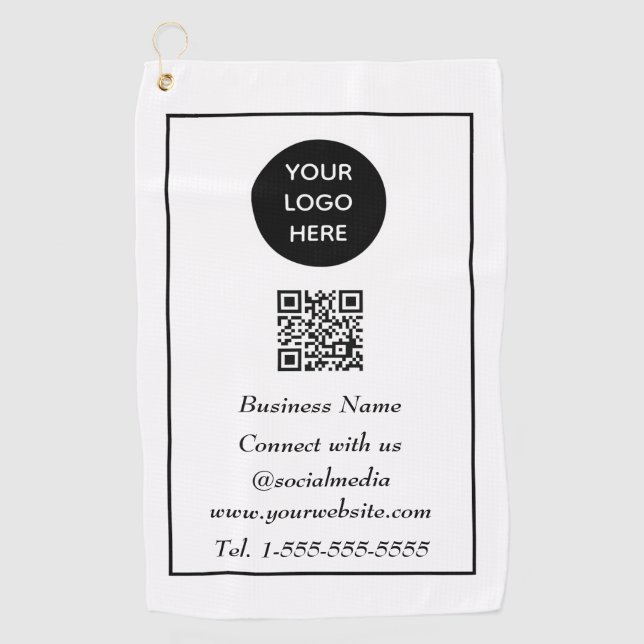 Social media QR Code Scannable Black Professional Golf Towel (Front)