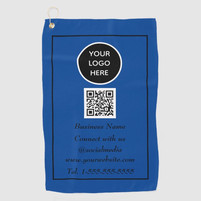 Social media QR Code Scannable Blue Professional Golf Towel (Front)