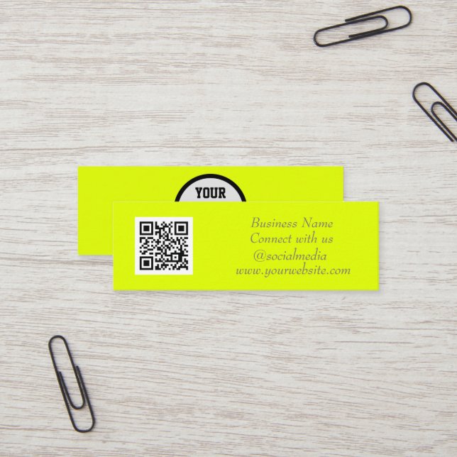 Social media QR Code Simple Fluorescent Yellow Mini Business Card (Front/Back In Situ)