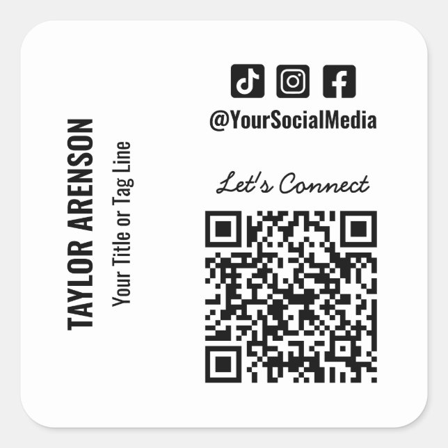 Social Media QR Code  Square Sticker (Front)
