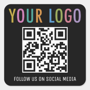 Social Media QR Code Stickers with Logo Black