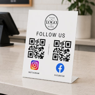 Social Media QR Code Tabletop Display Pedestal Sign