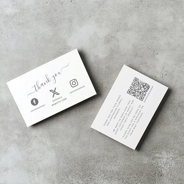Social media QR code thank you discount Encl Enclosure Card (White thank you insert card with "thank you" message, QR Code and social media icons)