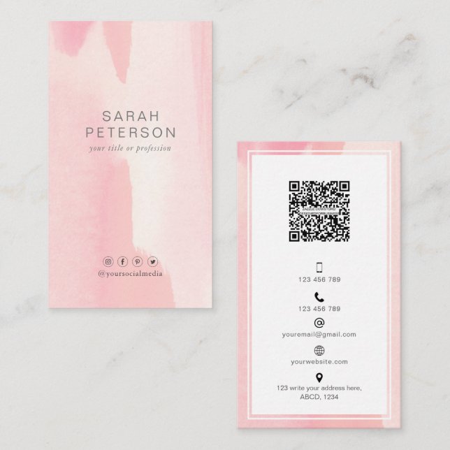 Social media QR code Trendy stylish blush personal Business Card (Front/Back)