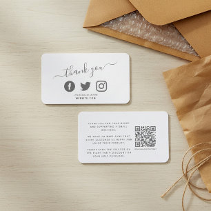 Social media QR code white thank you discount Enclosure Card