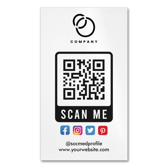 Social Media Scan ME QR Code Logo Modern Simple Magnetic Business Card (Front Vertical)