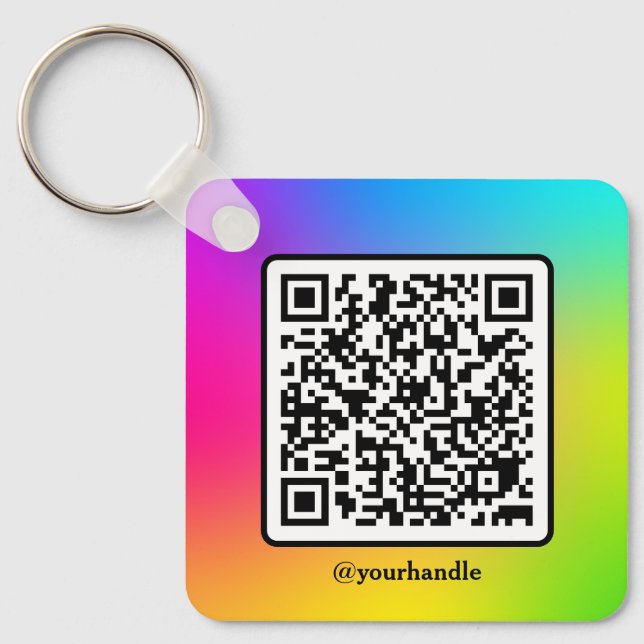 Social Media Square QR Code Aluminum Personalized  Keychain (Front)