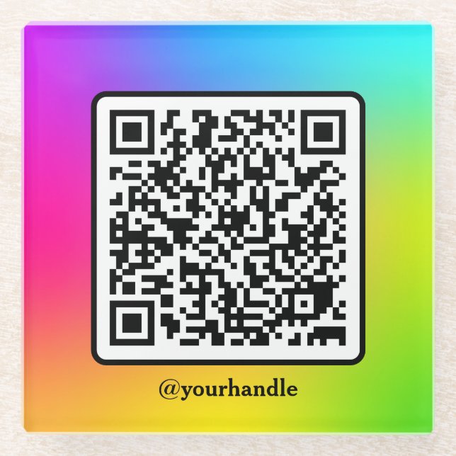Social Media Square QR Code Gradient Custom Glass Coaster (Front)