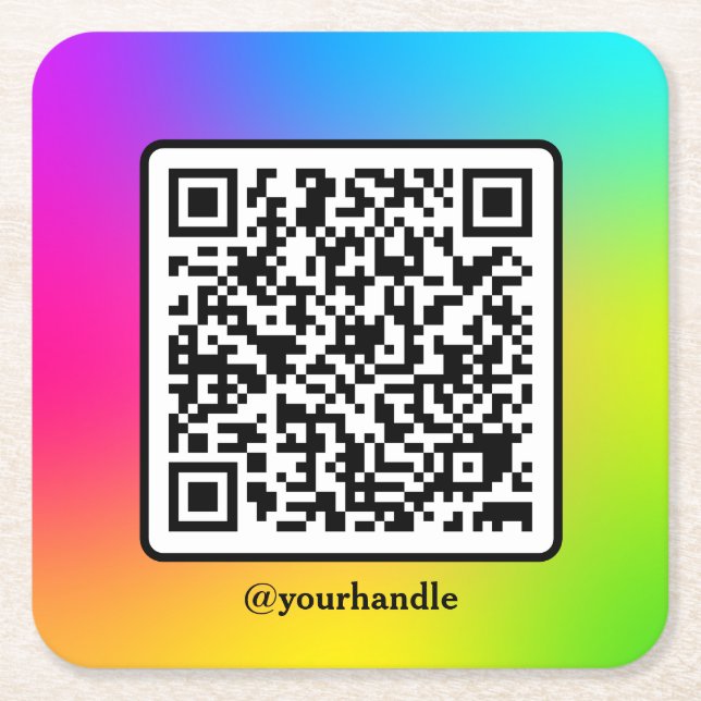 Social Media Square QR Code Gradient Custom Square Paper Coaster (Front)