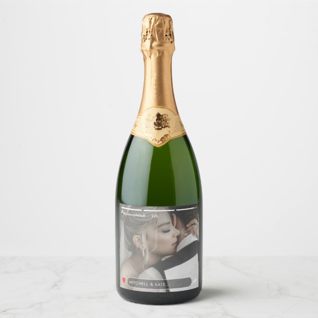 Social Media Story Post Photo Wedding Sparkling Wine Label (Front)