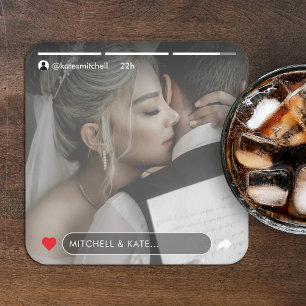 Social Media Story Post Photo Wedding Square Paper Coaster