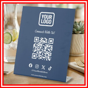 Social Media Tabletop Sign Instagram Navy QR
