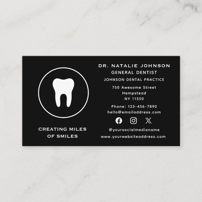 Social Media Tooth Dentist Dental Clinic Dentistry Business Card (Front)