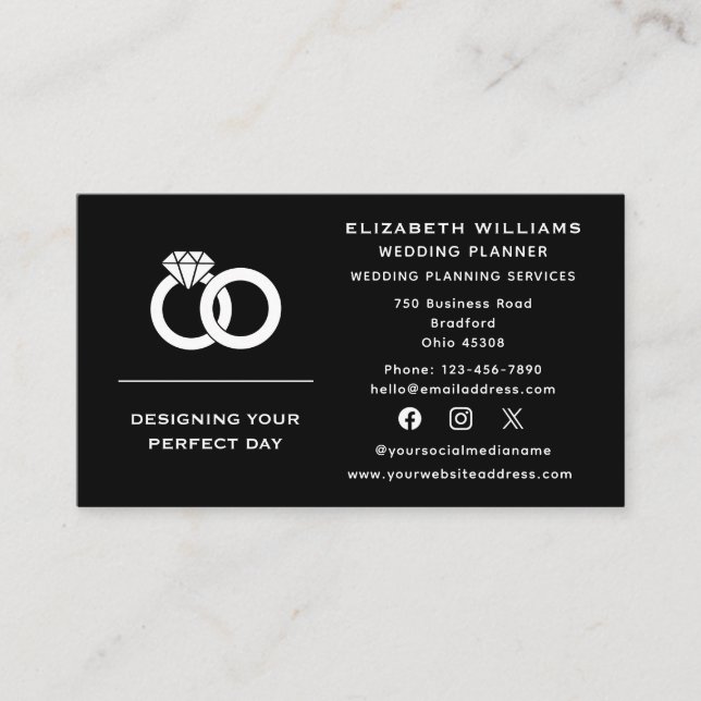 Social Media Wedding Rings Event Planner Planning Business Card (Front)
