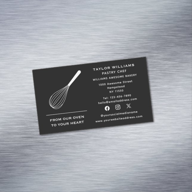 Social Media Whisk Baker Bakery Bake Shop Catering Magnetic Business Card (In Situ)