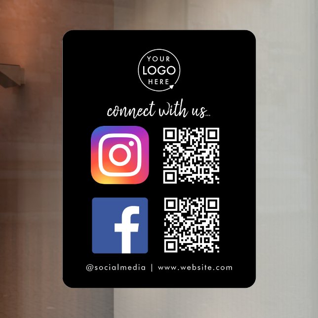 Social Media Window Decal | Instagram Facebook QR (Connect with us QR code window clings to promote your social media - Instagram, Facebook & more!)