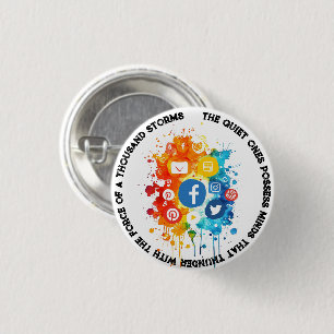Social Network Icons I Quote Silence and Mind 1 Inch Round Button