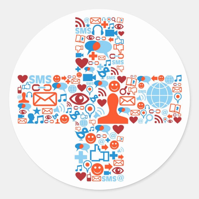 Social Plus Shape Classic Round Sticker (Front)