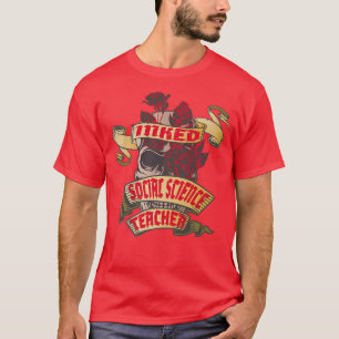 Social Science Teacher Inked Skull & Red Roses Tat T-Shirt