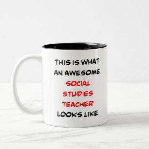 social studies teacher, awesome Two-Tone coffee mug