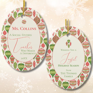 Social Studies Teacher Holiday Personalized Ceramic Ornament