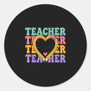 Social studies teacher pencil heart leopard back classic round sticker
